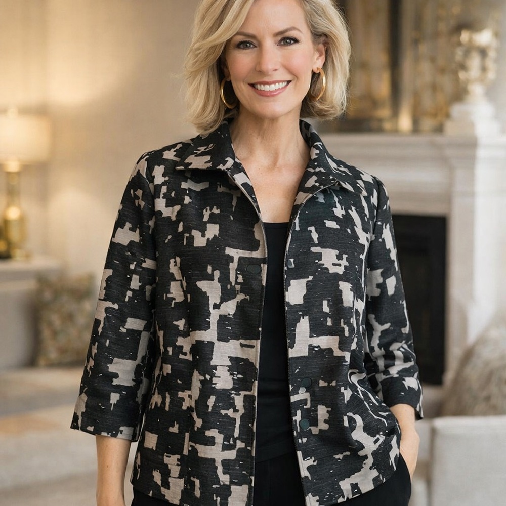 NWT Chico’s Travelers Collection Abstract Jacquard Jacket
Size 2 (US L)